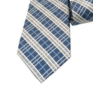Stafford Essentials Plaid Tie Men’s 61.25” Blue Gray Modern Preppy Classic New